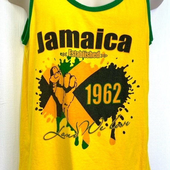 Island Tees - Vintage Jamaica 1962 Land We Love Yellow & Green Tank Size Medium - Picture 3 of 11
